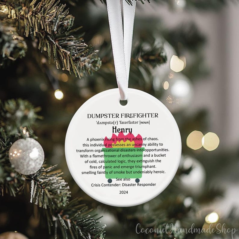 Funny Dumpster Firefighter Ornament for Boss, Christmas Coworker Gift