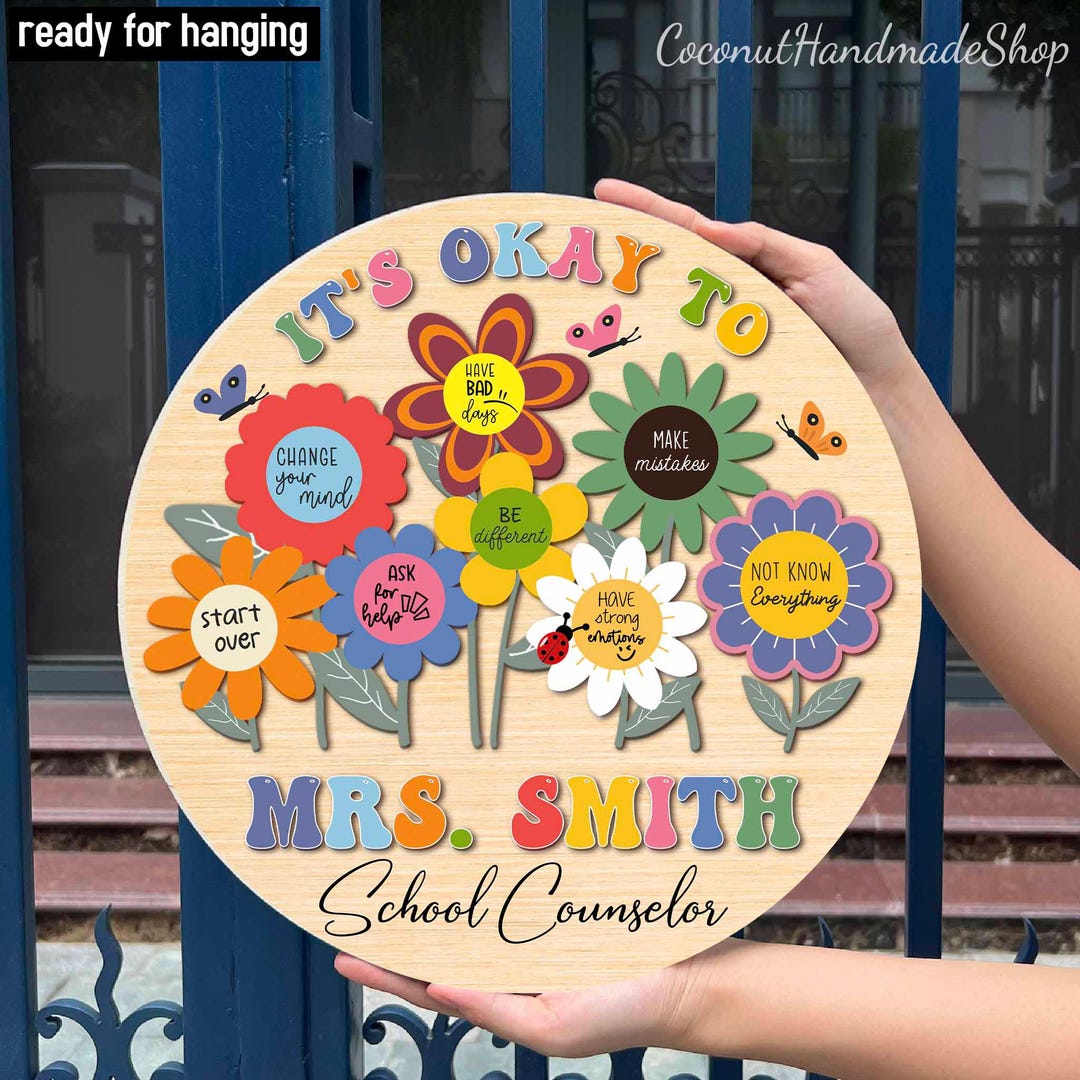 School Counselor Door Sign, Wooden Door Hanger for Counseling Room ...