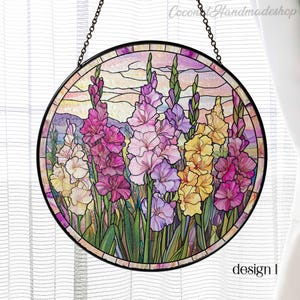 Gladiolus Flower Glass Suncatcher, August Birth Flower Gift, Gladiolus Floral Window Hangings, Gladiolus Sun Catcher, Colorful Garden Decor