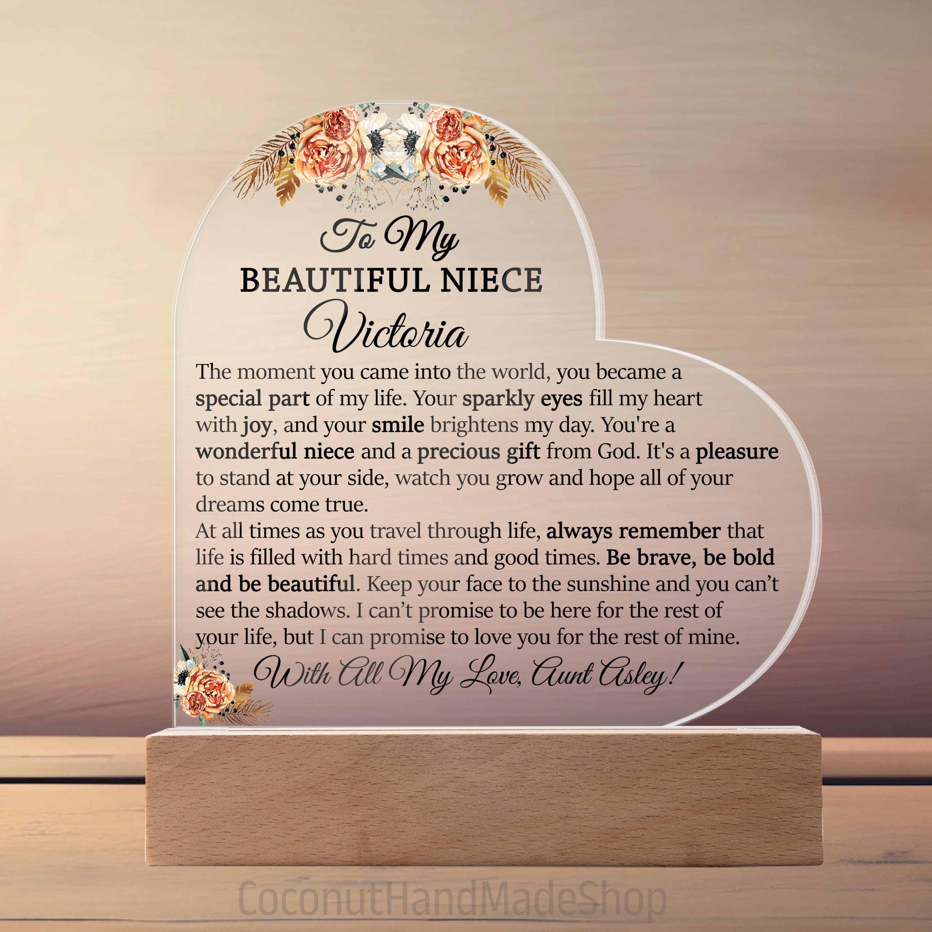 Personalized Heart Plaque For Niece, Niece Birthday Gift, Sentimental Gift From Aunt, Niece And Aunt Keepsake, Gift For Niece From Aunt