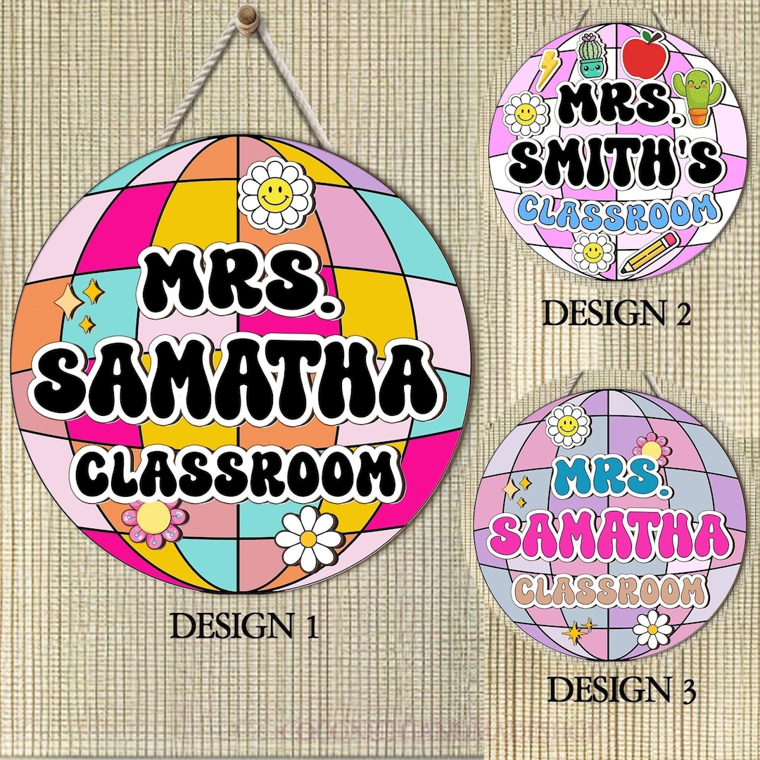 Personalized 2D/3D Teacher Door Hanger, Groovy Classroom Decor for ...