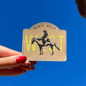 Way Out West rétro en papier kraft occidental | autocollant occidental | autocollant de cow-boy | autocollant de cow-girl | Far West