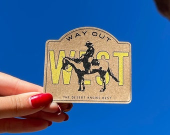 Way Out West Retro Western Kraft Paper Sticker | Western Sticker | Cowboy Sticker | Cowgirl Sticker | Wild West
