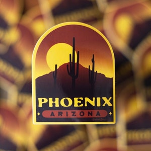 Phoenix Arizona Sticker: Retro Desert Scene, Waterproof Vinyl