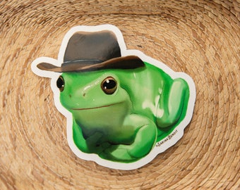 Cowboy Frog Sticker: Waterproof Western Bumper Sticker