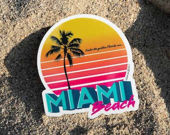 Retro Miami Beach Vinyl Waterproof Sticker | Florida Stickers | Miami Stickers | Beach Stickers | Water Bottle Stickers | Travel Stickers