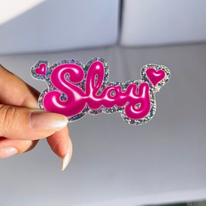 Y2K Pink Glitter 'Slay' Sticker - Waterproof Girly Decal