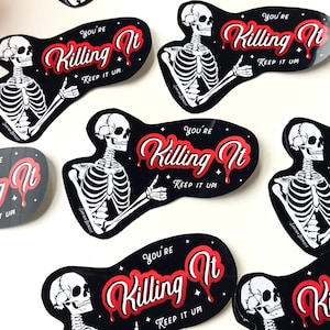 スケルトンステッカー「You&#39;re Killing It」：防水ゴシックスカルデカール