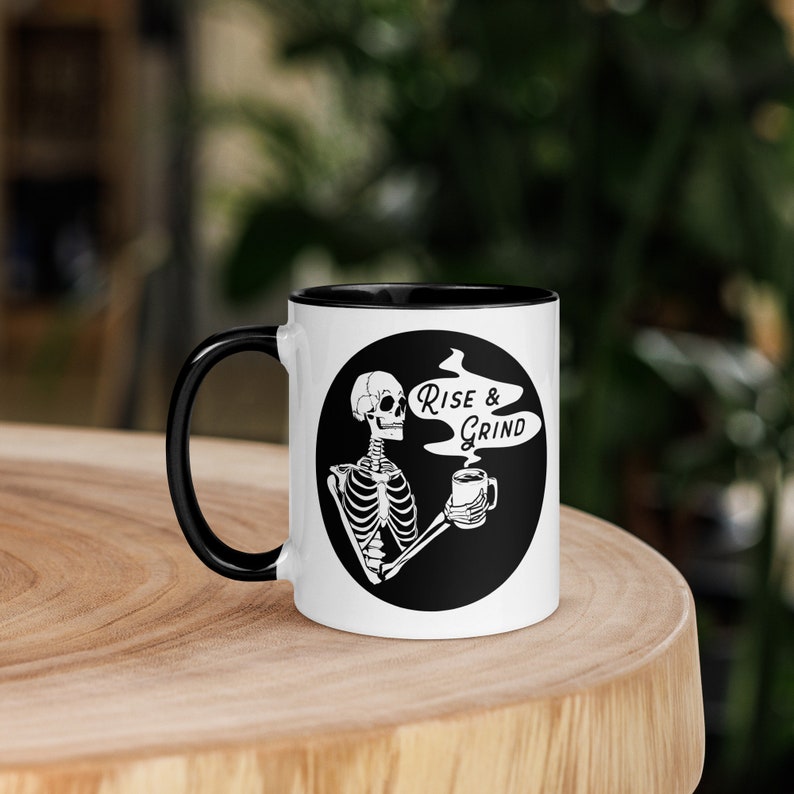 Rise and Grind Skeleton Coffee Mug | Skeleton Mug | Coffee Mug Funny