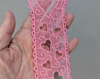 Marcapáginas de corazón de encaje bordado, pieza textil independiente, regalo para enviar por correo, elige el color.