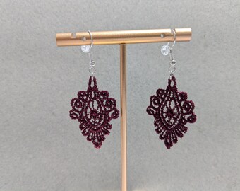 Filigree Lace Dangle Earrings, Embroidered Teardrop Earrings, Boho Victorian Jewelry, Hypoallergenic Silver Gold, Custom Color Gift for Her