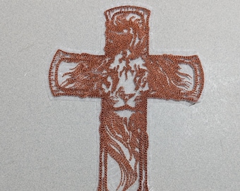 Embroidered Lion of Judah Cross, Religious Organza Applique, Christian Decor,  Gift for Dad