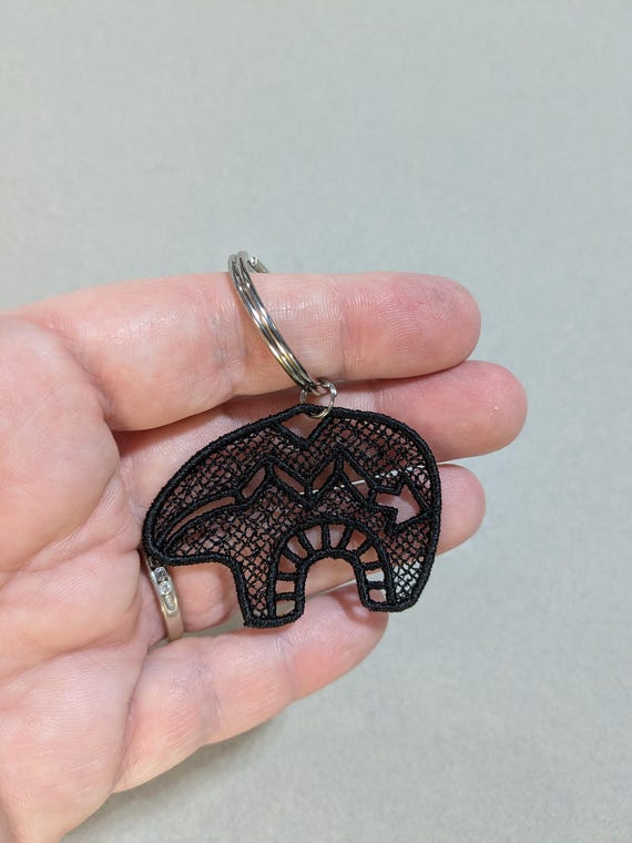 Embroidered Black Bear Keychain: Southwest Lace Zipper Pull