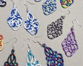 Embroidered Lace Loopy Dangle Earrings - 18 Variegated Colors - Lightweight Jewelry - Large/Small - Hypoallergenic Hooks