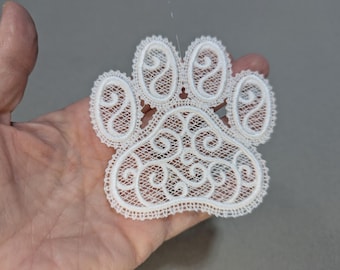 Lace Paw Print Ornament - Embroidered Pet Memorial Gift, Dog Lover Decor, Choose Your Color
