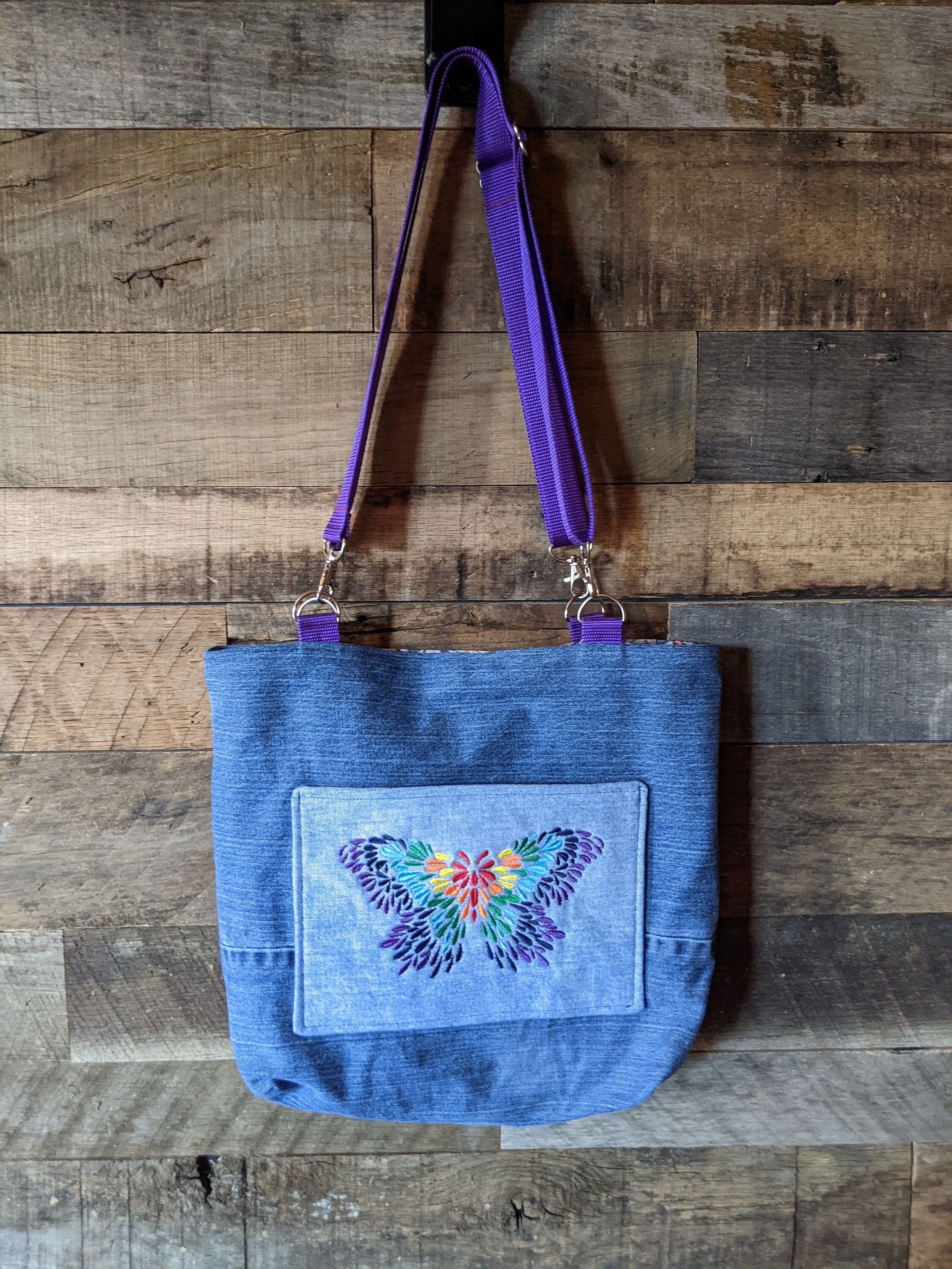 CLOSE OUT Butterfly Bag Tote Purse up Cycled Denim With a Etsy