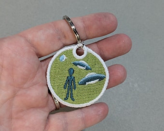 Embroidered Alien UFO Keychain: Martian Lace Key Ring
