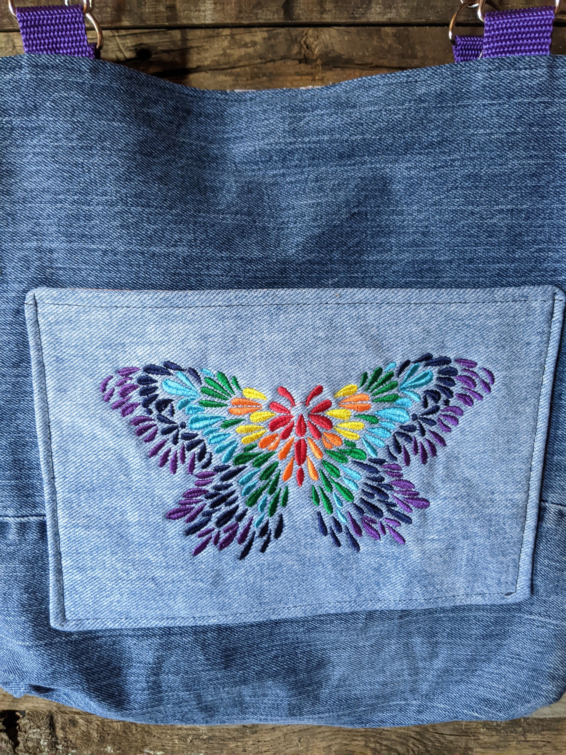 CLOSE OUT Butterfly Bag Tote Purse up Cycled Denim With a Etsy