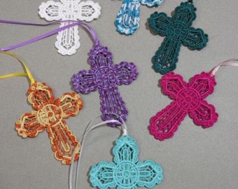 Embroidered Lace Cross Bookmark: Choose Your Color, Ornament Charm