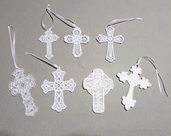 Handmade Lace Cross Ornament - Personalized Christian Gift for Easter, Baptism, Confirmation, or Dedication