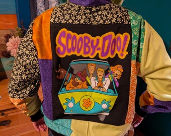 One of a Kind Classic Cartoon Patchwork Hooded Sweatshirt - Large/X-Large - Handmade Retro 90's Vibe