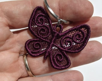 Embroidered Lace Butterfly Keychain: Purse Bag Charm, Zipper Pull