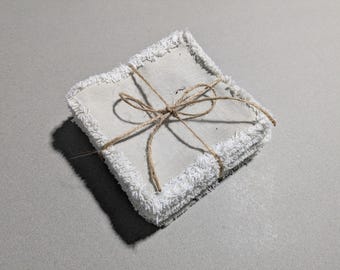 Upcycled Denim Coasters Set of 6 or 8, Frayed Edge Jean Drink Mats, 5x5 Square Rustic Farmhouse Mug Rugs, Eco Friendly Housewarming Gift