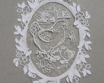 Chicken Embroidered Doily, Choose Your Color Farmhouse Style Hen and Rooster Home Decor