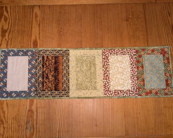 Scrappy Quilted Table Runner: Natural Colors, Country Style (11" x 38")