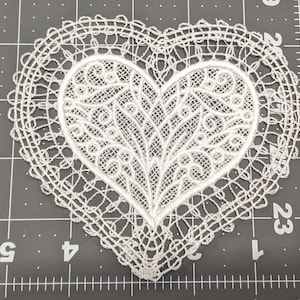 Embroidered White Lace Heart Doily: Ornament, Bookmark, Applique