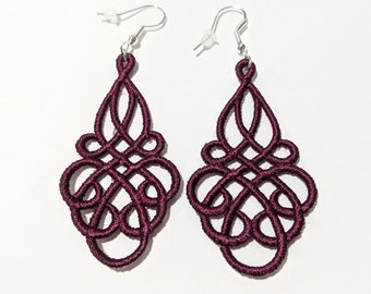 Burgundy Earrings | Embroidered Loopy Dangle Earrings | Maroon Earrings | Hypo-Allergenic Hooks 925 Sterling Silver