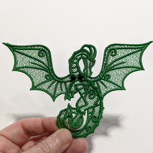 Dragon Green with Movable Wings Embroidered Bookmark, Embellishment, Scrapbooking, Read View Mirror Ornament