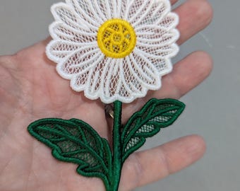 Freestanding Lace Daisy Ornament - Embroidered White Flower Decor and Floral Mother's Day Gift