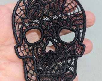 Skull Ornament, Free Standing Lace Sugar Skull, FSL Floral Gothic Charm, Halloween Decor, Day of the Dead Gift Tag, Mirror or Door Hanger