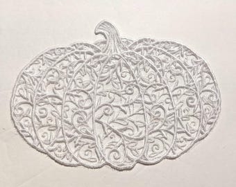 Embroidered Organza Pumpkin, Sheer Fall Decor, Lace Style Pumpkin, Autumn Applique, Thanksgiving Accent, Harvest Pumpkin Doily