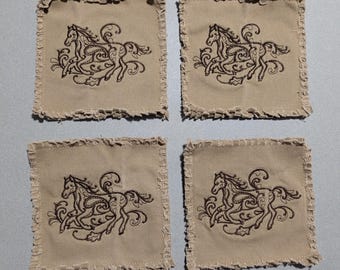 Upcycled Tan Jean Coasters (Set of 4) - Denim Minimalist Mug Rugs, 5"