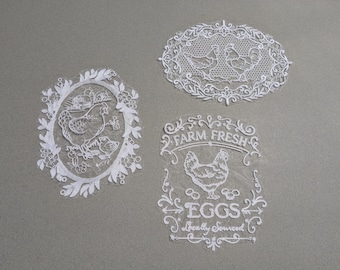 Tapete bordado de gallina, elige tu color. Decoración para el hogar estilo granja con gallina y gallo.