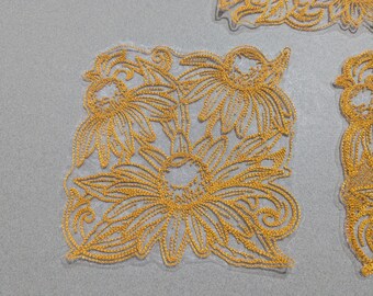 Organza Sunflower Coaster, Embroidered Floral Candle Mat, Sheer Flower Doily, Square Autumn Table Mat, Sunflower Applique Patch