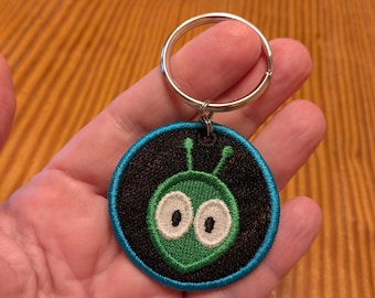 Embroidered Alien Keychain: Martian Lace Key Ring, 2"