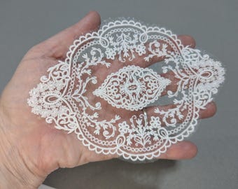 Embroidered Lace Organza Doily: Choose Your Color, Applique, Lacy Candle Mat, Junk Journal Embellishment (4 1/2" x 6 1/2") Gift for Mom