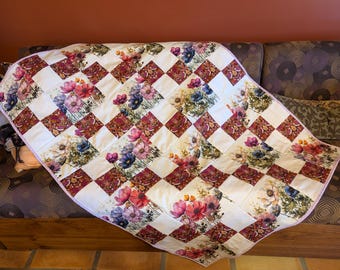 Floral Cotton Baby Quilt, Spring Flower Nursery Decor (38x52 Inches)