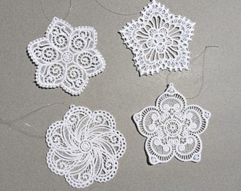 Embroidered Flower FSL Ornaments - 3, 4, or 5 Inch Floral Lace Gift Tags