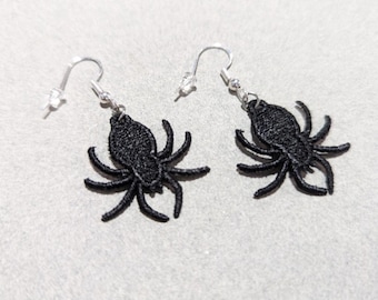 Small Spider Earrings, Embroidered Halloween Dangles, Creepy Cute Goth Jewelry, Hypoallergenic Gold Silver, Custom Color Gift