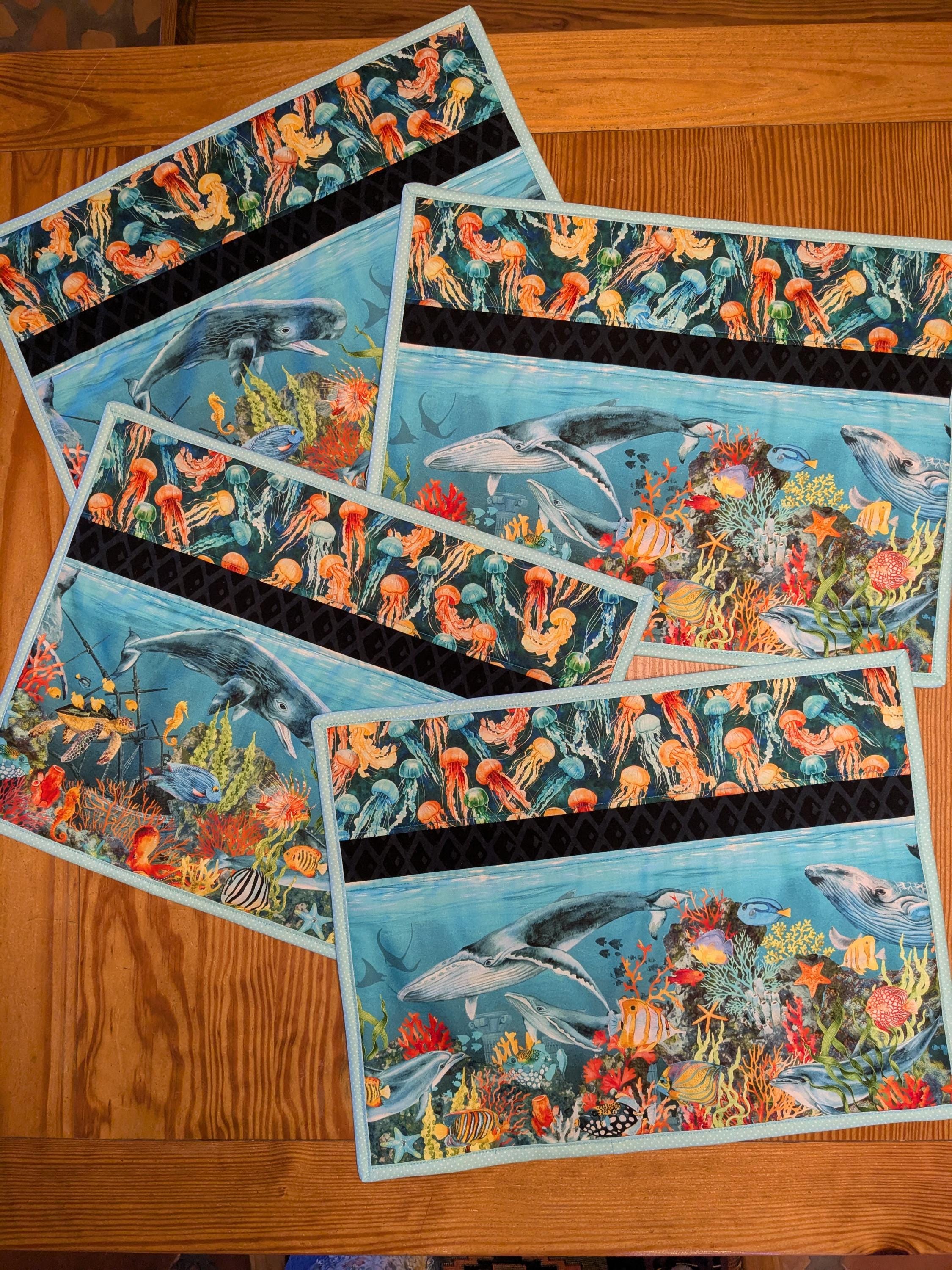 Marine Ocean Quilted Place Mat: Whale, Jellyfish Table Decor (13" x 17")