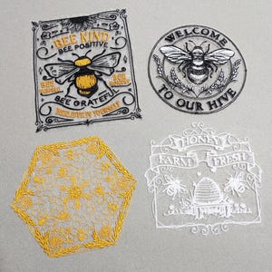 Embroidered Bee Organza Doilies - 4 Styles - Honeycomb & Bumblebee Decor - Custom Colors Available