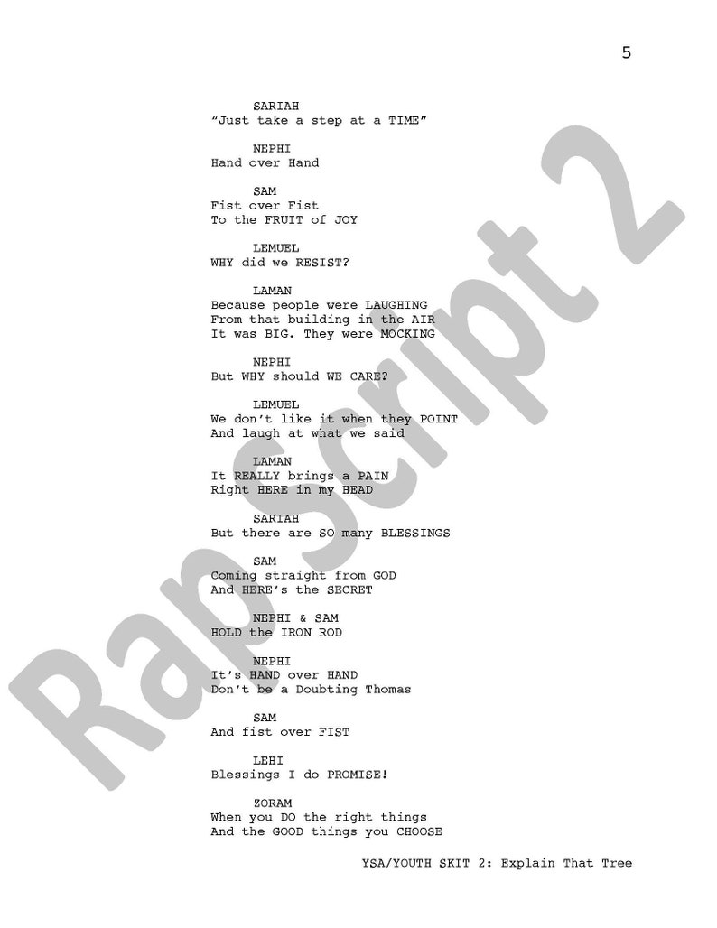 Rap Script Example LDS Rap Script 2 Ysa/youth Skit -- Explain That Tree - Etsy