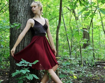 Classic 20” Burgundy Ballet Skirt-Burgundy Polyester Chiffon Ballet Dress for Class & Rehearsals | Matching Rolled Hem and Elastic Waistband