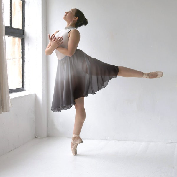 Classic 20" Ombre White Swan Black Swan Ballet Skirt -Grey and Black Ombre Polyester Chiffon Ballet Dress for Class & Rehearsals