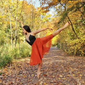 Classic 20" Pumpkin Spice Orange Ballet Skirt -Burnt Orange Polyester Chiffon Ballet Dress for Class & Rehearsals | Matching Rolled Hem