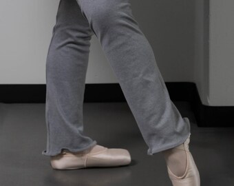 Calentadores de ballet de punto de algodón orgánico gris: calentamientos de baile de longitud completa